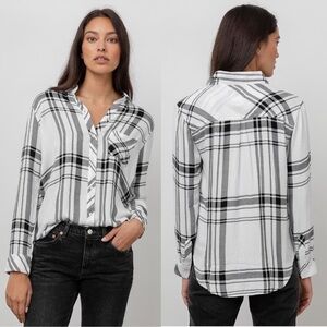 Rails Hunter Plaid Button Down Shirt in Bone and Black Size XS